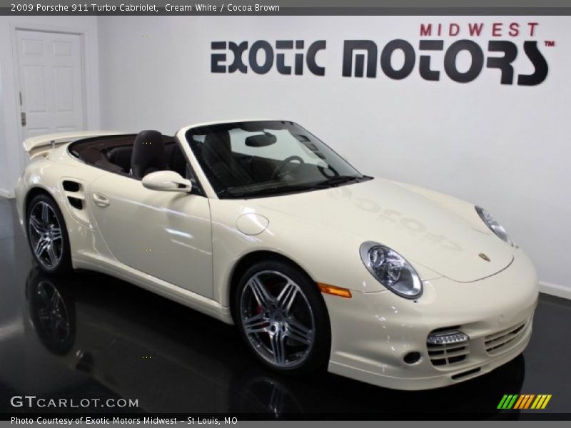 Cream White / Cocoa Brown 2009 Porsche 911 Turbo Cabriolet