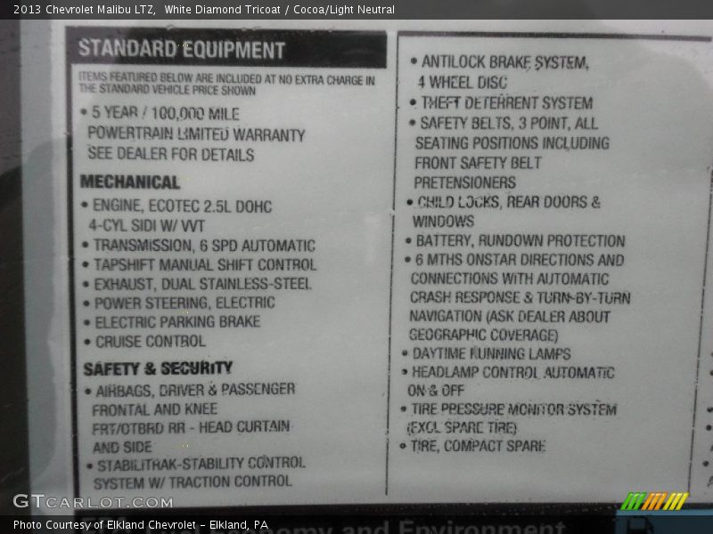  2013 Malibu LTZ Window Sticker