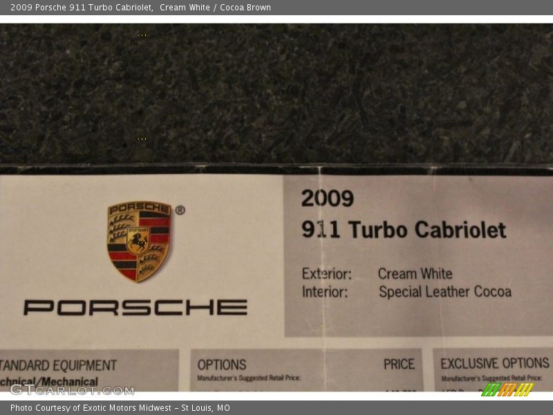 2009 911 Turbo Cabriolet Window Sticker