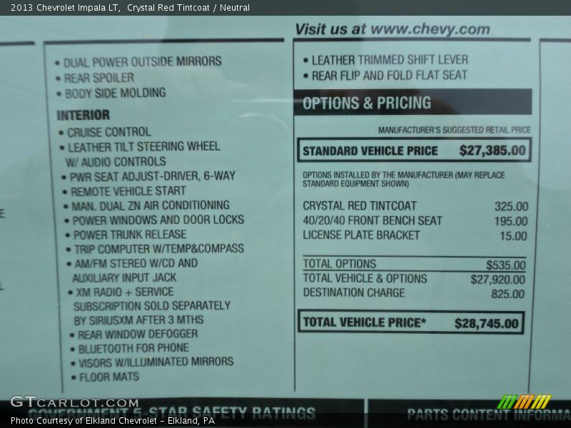 Crystal Red Tintcoat / Neutral 2013 Chevrolet Impala LT