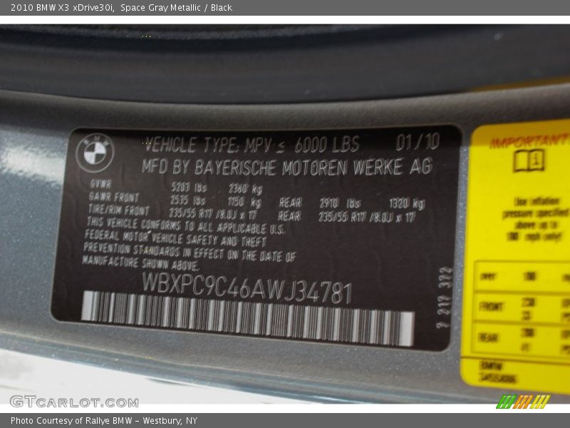 Space Gray Metallic / Black 2010 BMW X3 xDrive30i