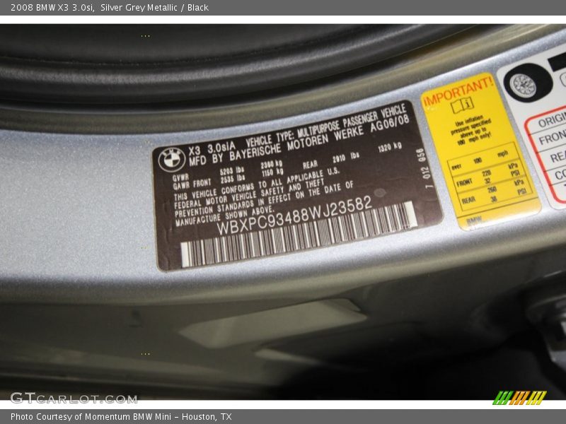Silver Grey Metallic / Black 2008 BMW X3 3.0si