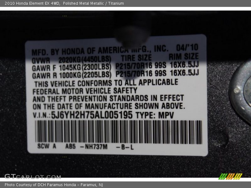 Polished Metal Metallic / Titanium 2010 Honda Element EX 4WD