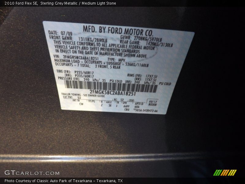 Sterling Grey Metallic / Medium Light Stone 2010 Ford Flex SE