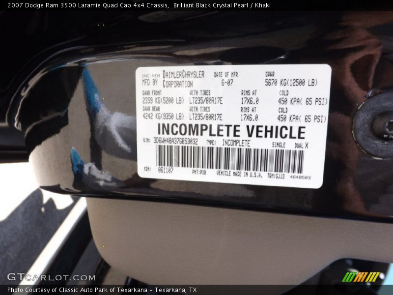 Brilliant Black Crystal Pearl / Khaki 2007 Dodge Ram 3500 Laramie Quad Cab 4x4 Chassis