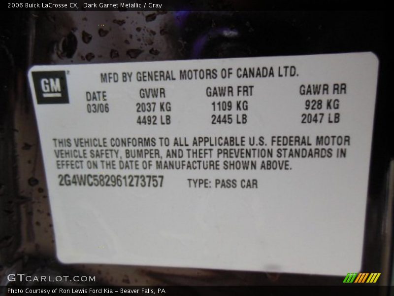 Dark Garnet Metallic / Gray 2006 Buick LaCrosse CX