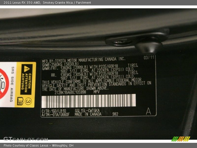 Smokey Granite Mica / Parchment 2011 Lexus RX 350 AWD