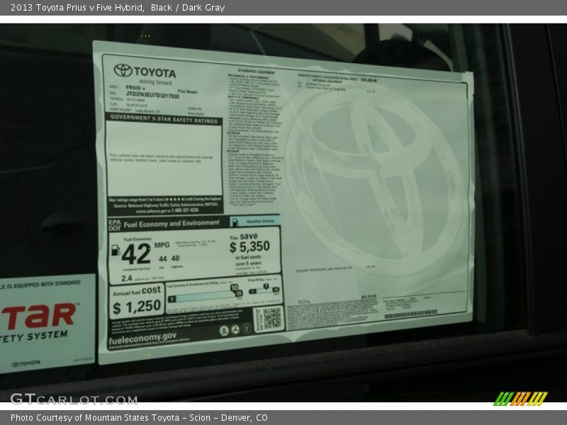 Black / Dark Gray 2013 Toyota Prius v Five Hybrid