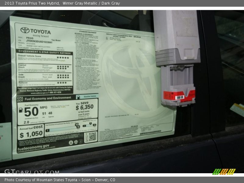 Winter Gray Metallic / Dark Gray 2013 Toyota Prius Two Hybrid
