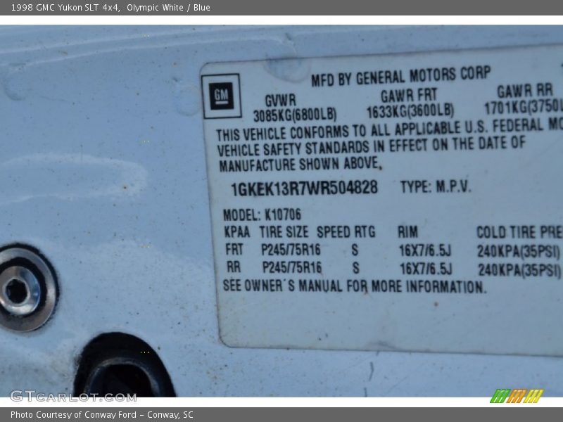 Olympic White / Blue 1998 GMC Yukon SLT 4x4