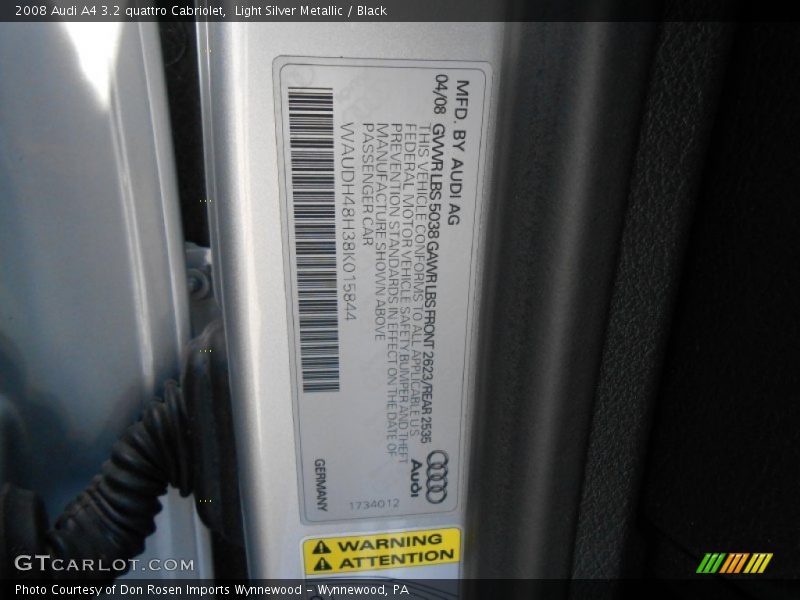 Light Silver Metallic / Black 2008 Audi A4 3.2 quattro Cabriolet