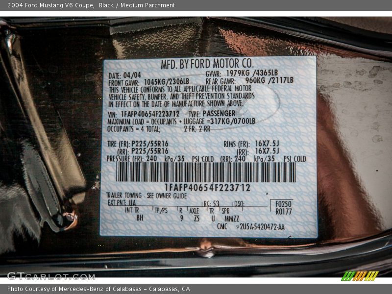 2004 Mustang V6 Coupe Black Color Code UA