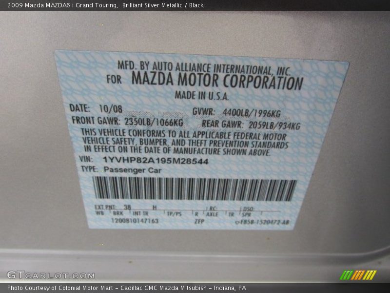 Brilliant Silver Metallic / Black 2009 Mazda MAZDA6 i Grand Touring