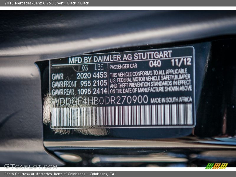 Black / Black 2013 Mercedes-Benz C 250 Sport
