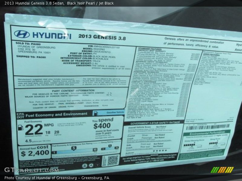  2013 Genesis 3.8 Sedan Window Sticker