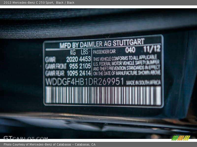 Black / Black 2013 Mercedes-Benz C 250 Sport