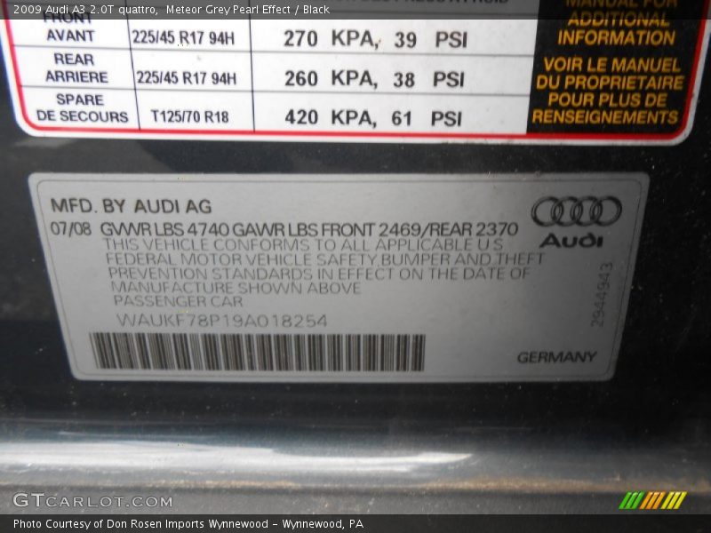 Info Tag of 2009 A3 2.0T quattro
