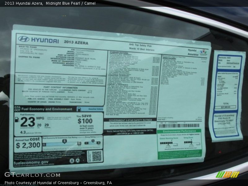 Midnight Blue Pearl / Camel 2013 Hyundai Azera
