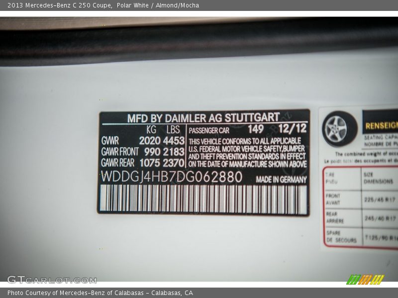 Polar White / Almond/Mocha 2013 Mercedes-Benz C 250 Coupe