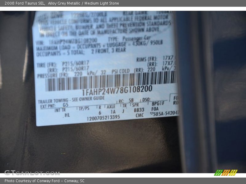 Alloy Grey Metallic / Medium Light Stone 2008 Ford Taurus SEL