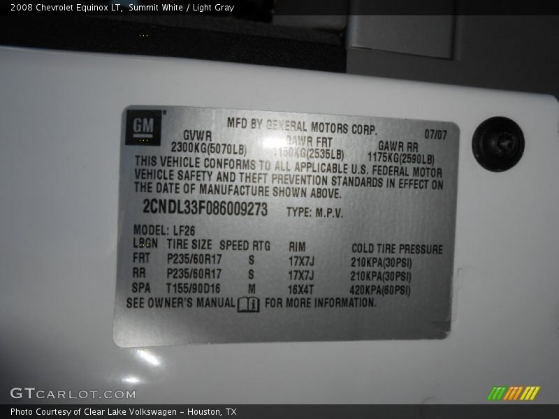 Summit White / Light Gray 2008 Chevrolet Equinox LT