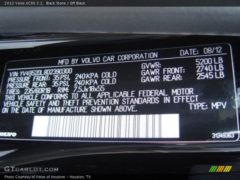 Black Stone / Off Black 2013 Volvo XC60 3.2