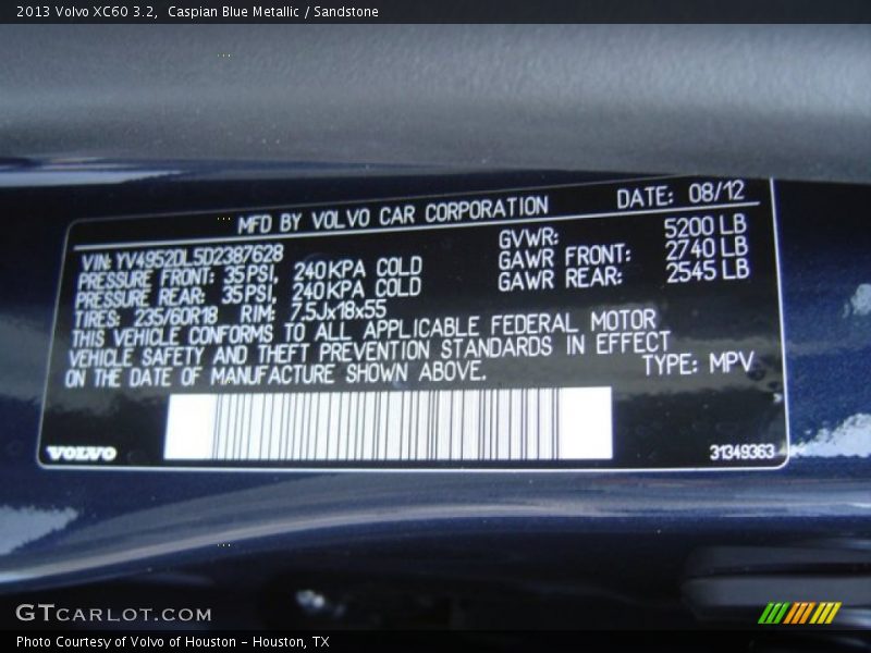 Caspian Blue Metallic / Sandstone 2013 Volvo XC60 3.2