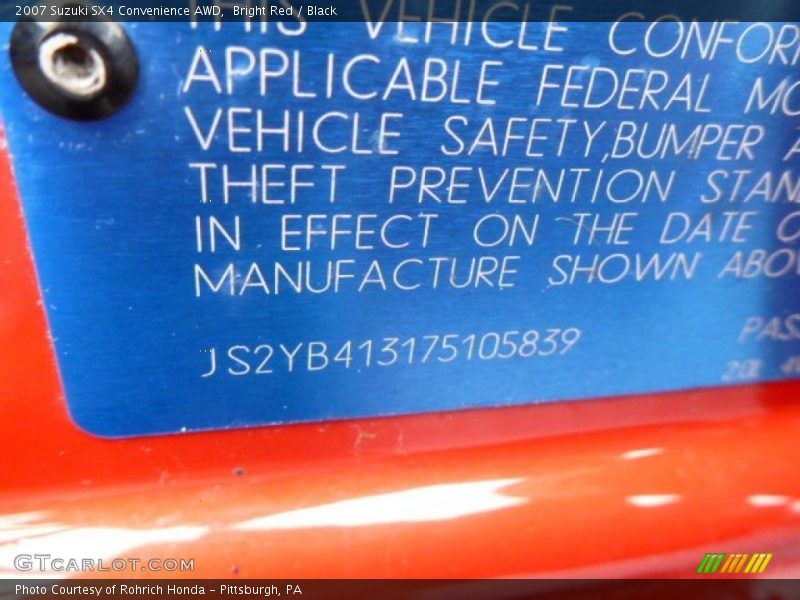 Bright Red / Black 2007 Suzuki SX4 Convenience AWD