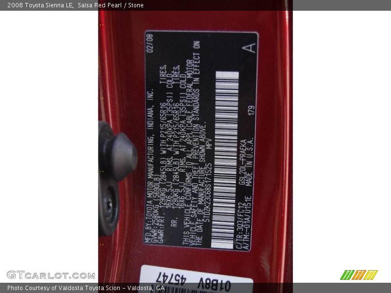 Salsa Red Pearl / Stone 2008 Toyota Sienna LE