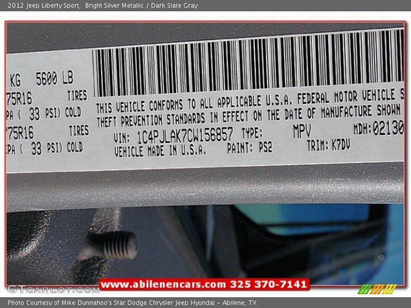 Bright Silver Metallic / Dark Slate Gray 2012 Jeep Liberty Sport