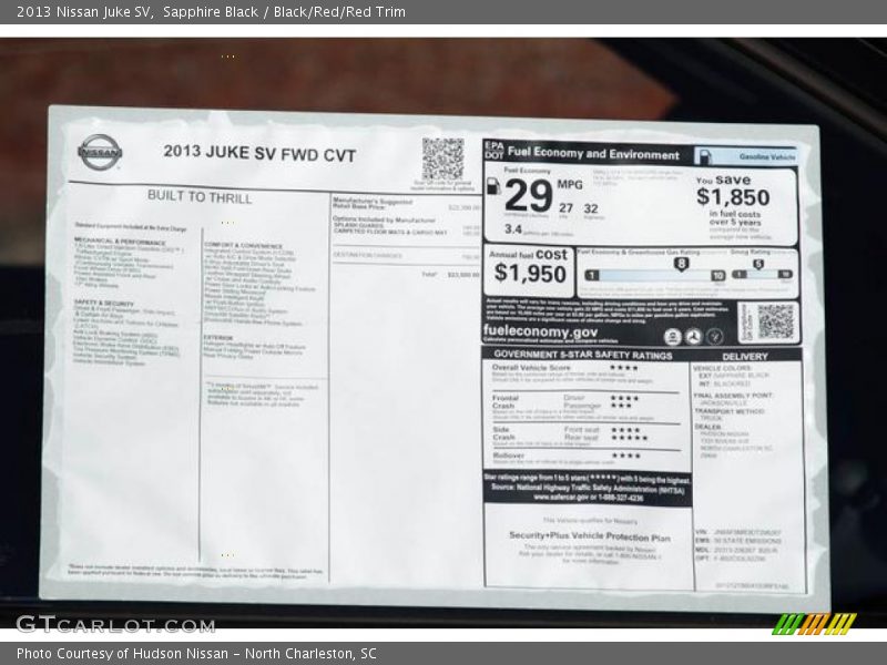  2013 Juke SV Window Sticker