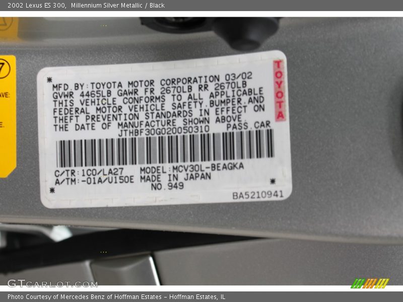 Millennium Silver Metallic / Black 2002 Lexus ES 300