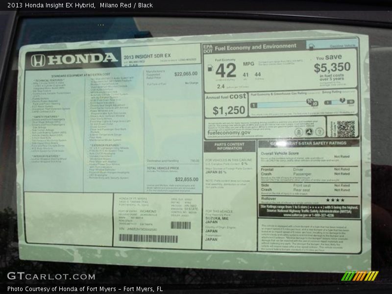  2013 Insight EX Hybrid Window Sticker