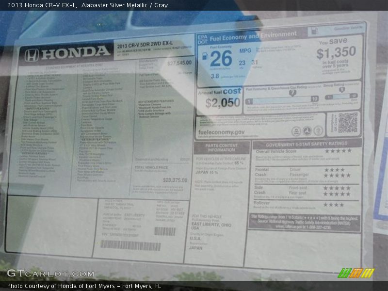 Alabaster Silver Metallic / Gray 2013 Honda CR-V EX-L