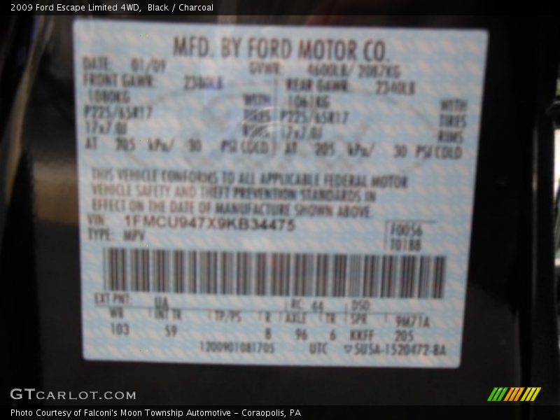 Black / Charcoal 2009 Ford Escape Limited 4WD