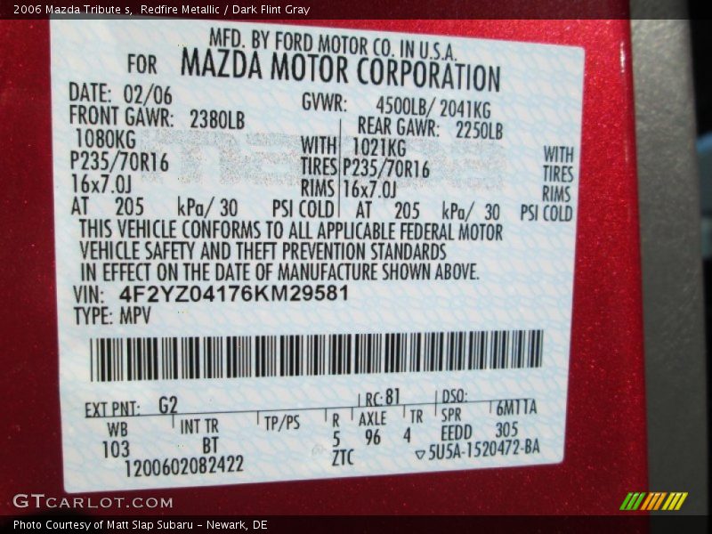 Redfire Metallic / Dark Flint Gray 2006 Mazda Tribute s