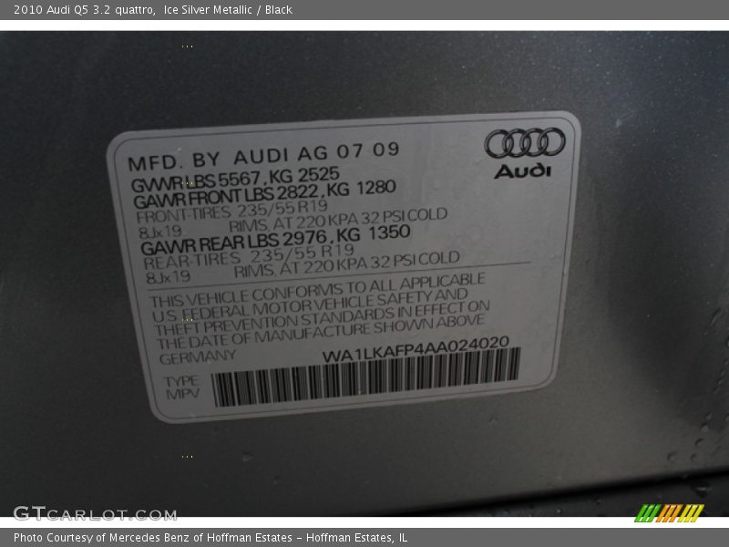 Ice Silver Metallic / Black 2010 Audi Q5 3.2 quattro
