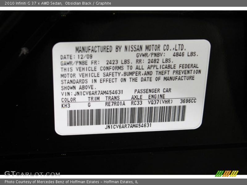 Obsidian Black / Graphite 2010 Infiniti G 37 x AWD Sedan