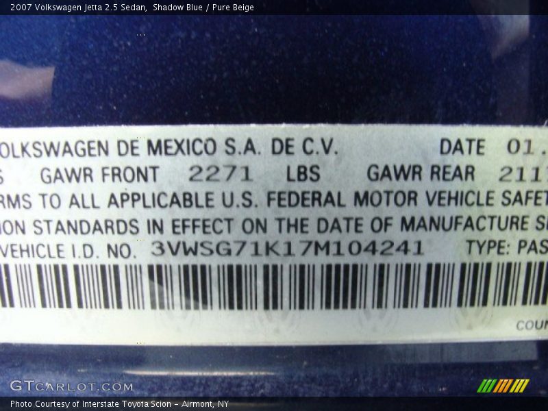 Shadow Blue / Pure Beige 2007 Volkswagen Jetta 2.5 Sedan