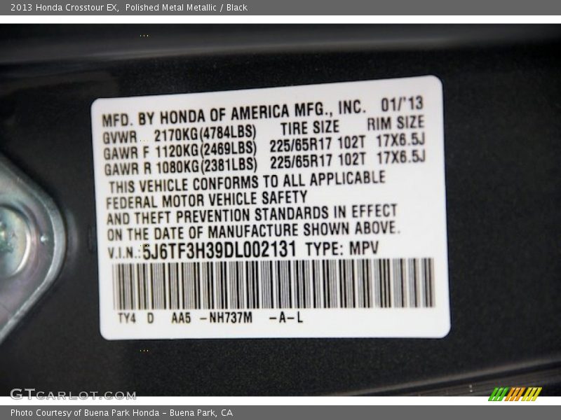 2013 Crosstour EX Polished Metal Metallic Color Code NH737M