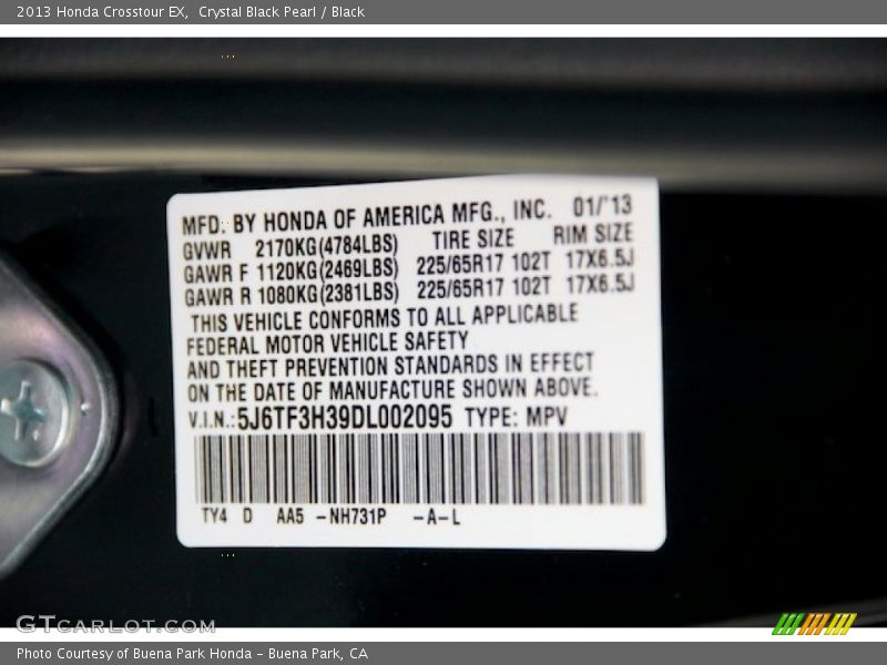 Crystal Black Pearl / Black 2013 Honda Crosstour EX
