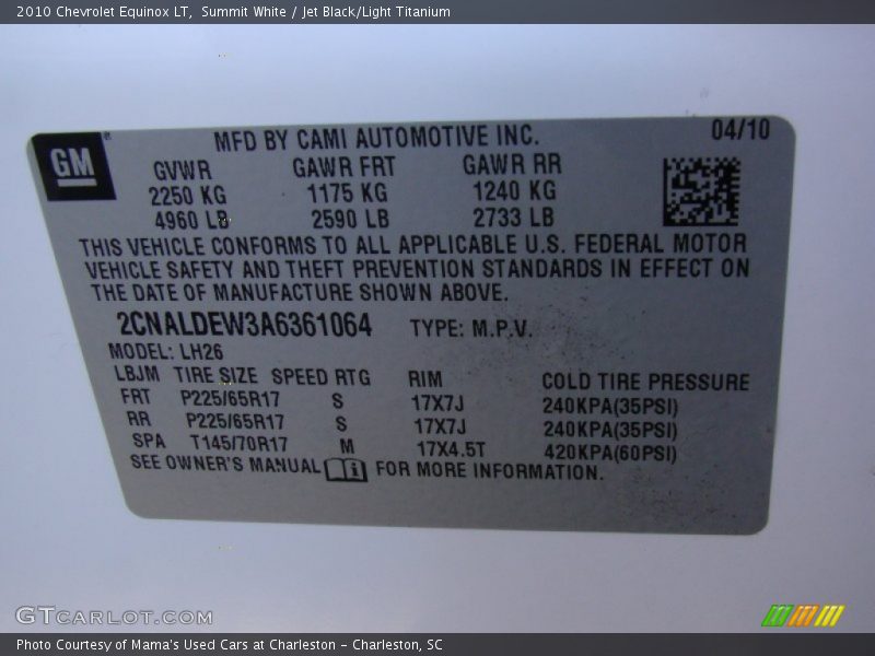 Summit White / Jet Black/Light Titanium 2010 Chevrolet Equinox LT