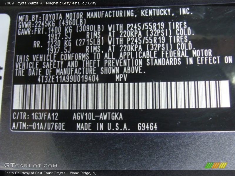 Magnetic Gray Metallic / Gray 2009 Toyota Venza I4