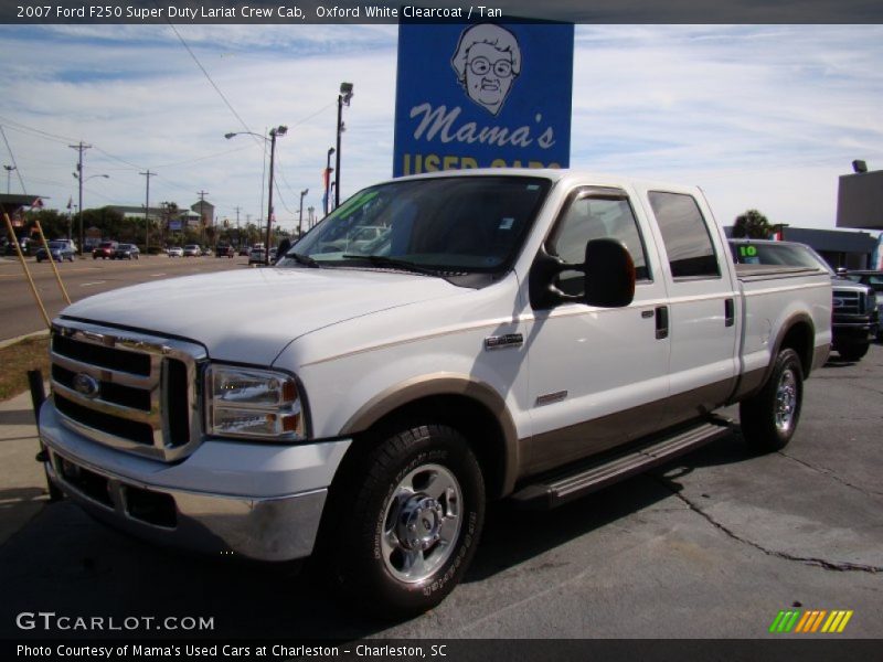 Oxford White Clearcoat / Tan 2007 Ford F250 Super Duty Lariat Crew Cab
