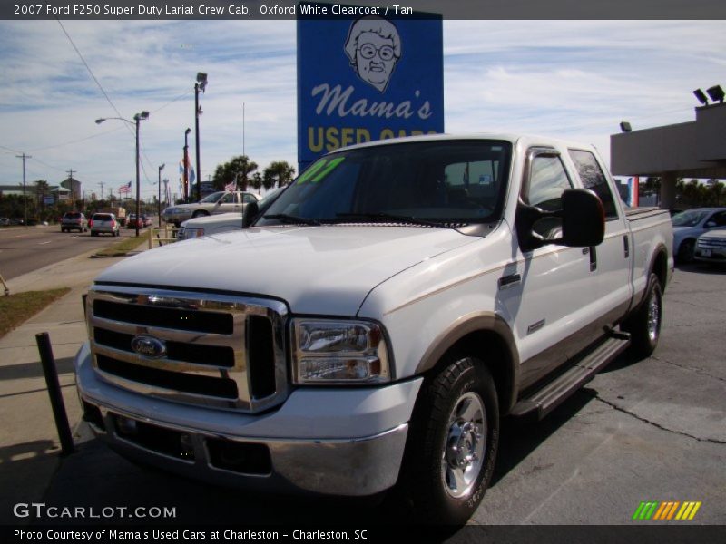 Oxford White Clearcoat / Tan 2007 Ford F250 Super Duty Lariat Crew Cab