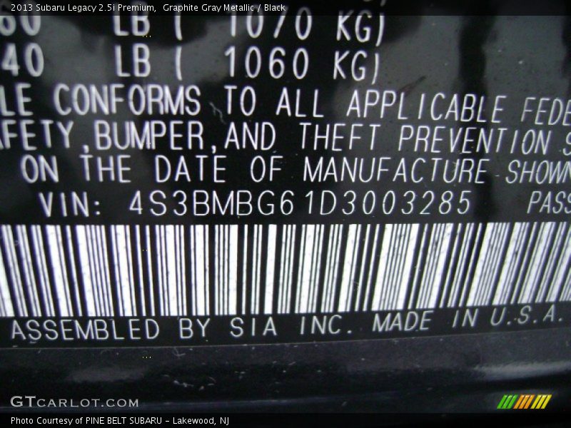 Graphite Gray Metallic / Black 2013 Subaru Legacy 2.5i Premium