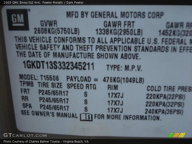 Pewter Metallic / Dark Pewter 2003 GMC Envoy SLE 4x4