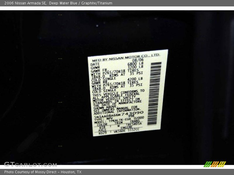 Deep Water Blue / Graphite/Titanium 2006 Nissan Armada SE