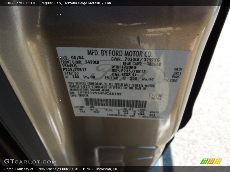 2004 F150 XLT Regular Cab Arizona Beige Metallic Color Code AQ