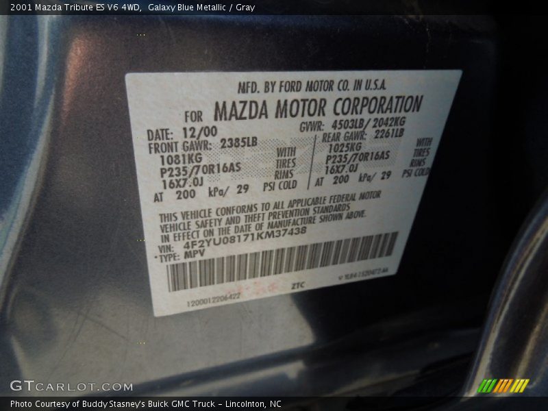 Galaxy Blue Metallic / Gray 2001 Mazda Tribute ES V6 4WD